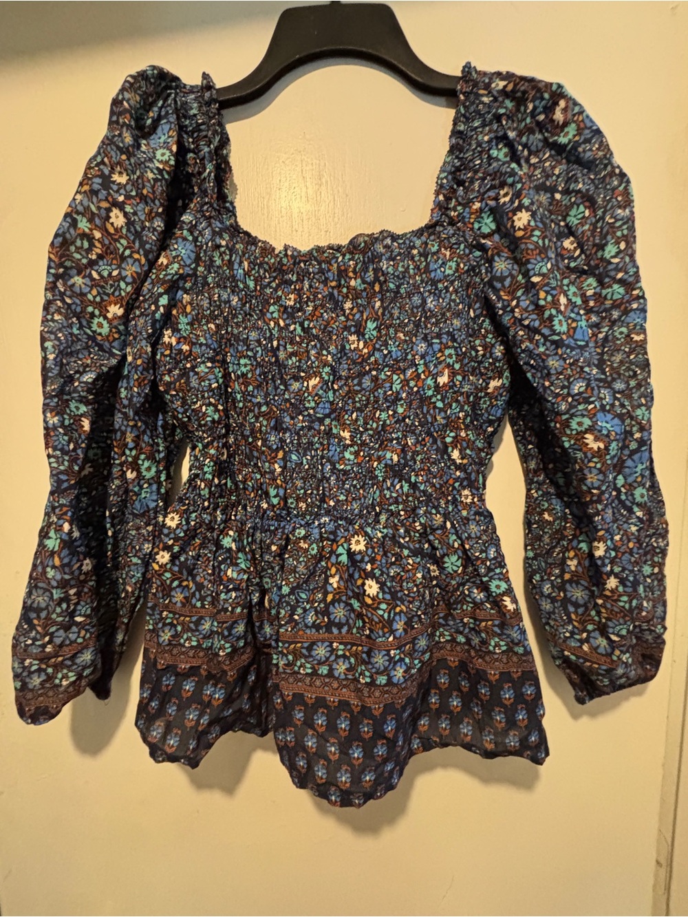 Vineyard Vines Navy Blue Floral Smocked Peasant Tunic